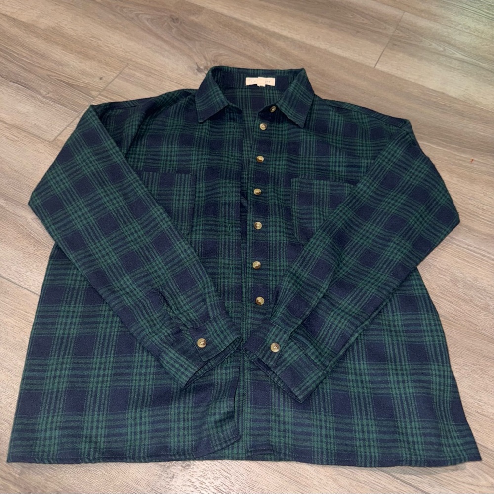 La Hearts Blue and Green Plaid Shirt